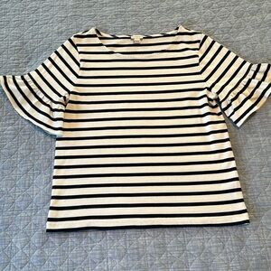 J Crew Factory navy/white striped bell sleeve shirt